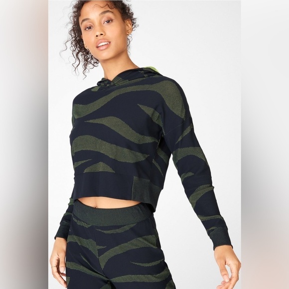 NWT Fabletics Joelle SculptKnit® Hoodie II Neon Zebra Black/Green Women Size L - Picture 1 of 9